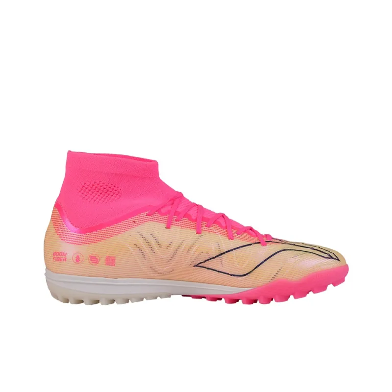 LiNing TF Rubber Broken Studs Artificial Ground Firm Ground Cushioned Slip-Resistant Soccer Shoes Men's Pink Ocean-1