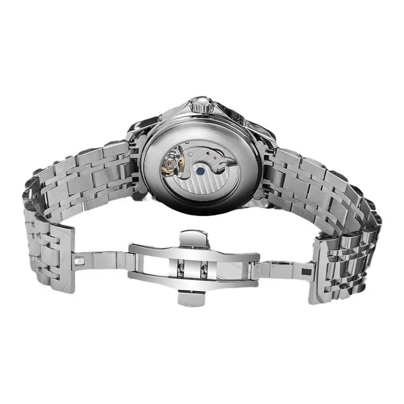 Dulunwe Automatic Mechanical Movement Steel Strap Watch Men's Watches White Dial-4
