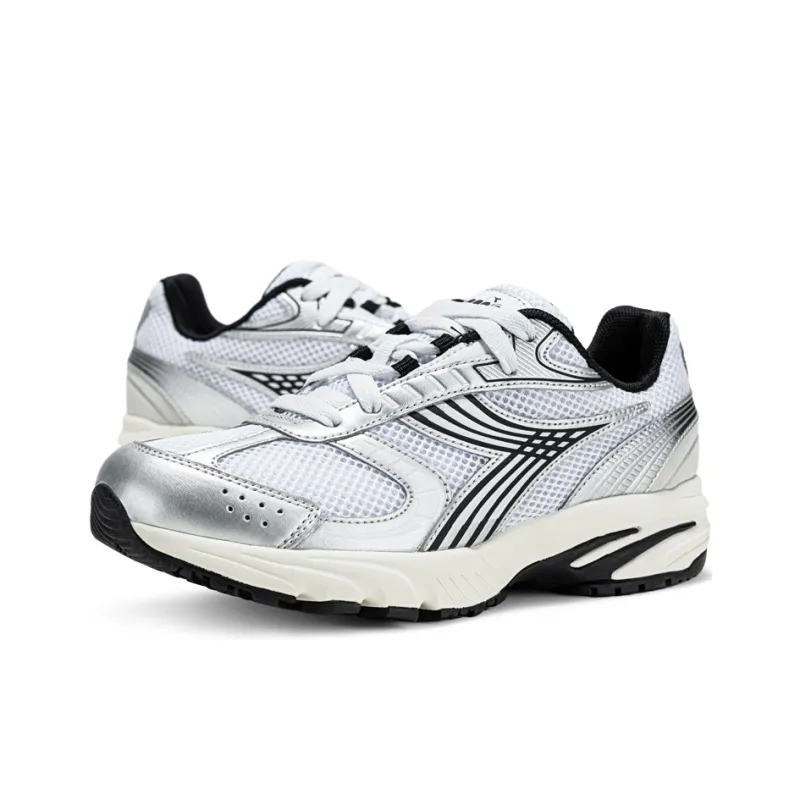 Diadora Anti Slip Wear Resistant Low Top Running Shoes Unisex White Silver-1