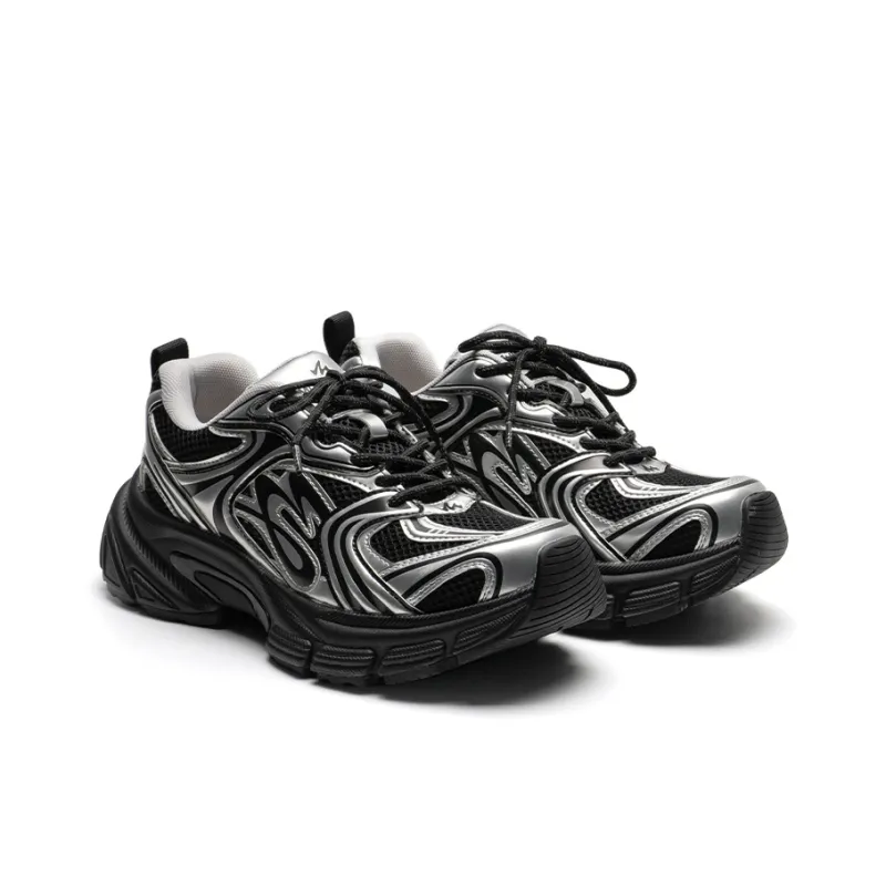Mule Donkey Lightweight And Breathable Low Top Chunky Sneakers Unisex Extreme Night Black-2