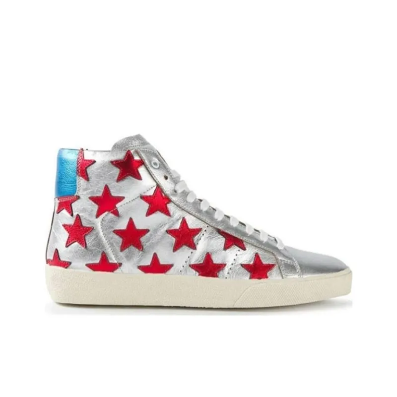 SAINT LAURENT High Top Stylish Skateboarding Shoes Women's Silver Red-1