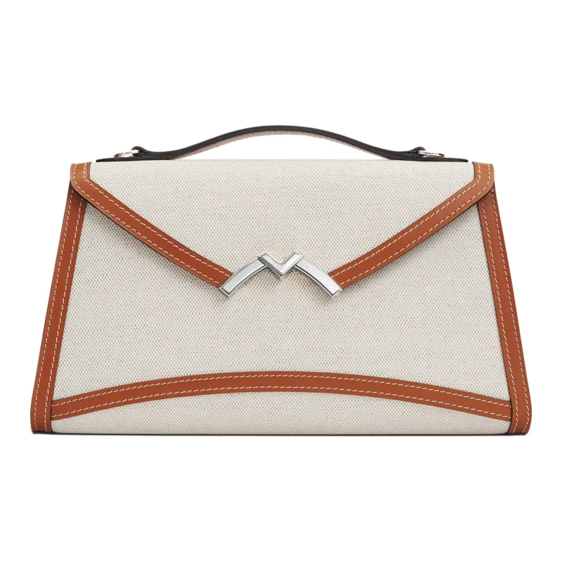 Moynat Canvas With Full Grain Cow Leather Portable One Shoulder Crossbody Clutches Women's Beige/Brown-0