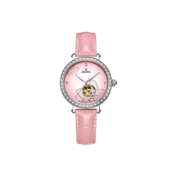 EBOHR Cana Collection Mechanical Movement Genuine Leather Strap Watch Women's Watch Pink Watch Dial