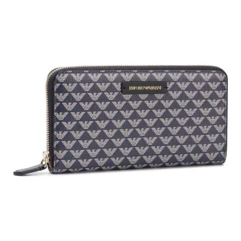 GIORGIO ARMANI Leather Wallet Large Size Women's Marine Blue