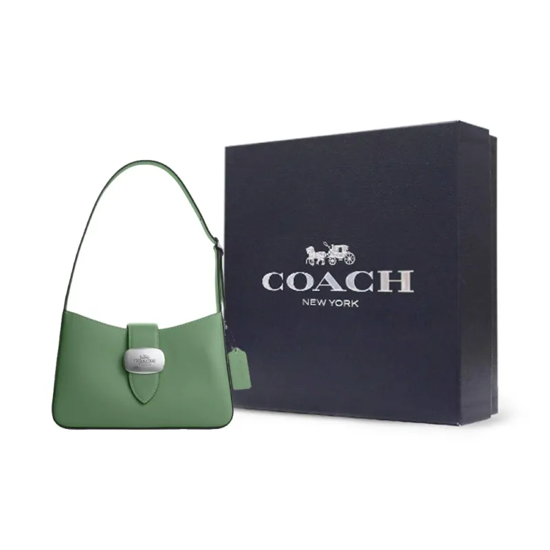 COACH Eliza Refined Calfskin Handbag, Shoulder Bag Medium Size Women's Silver & Light Green-5