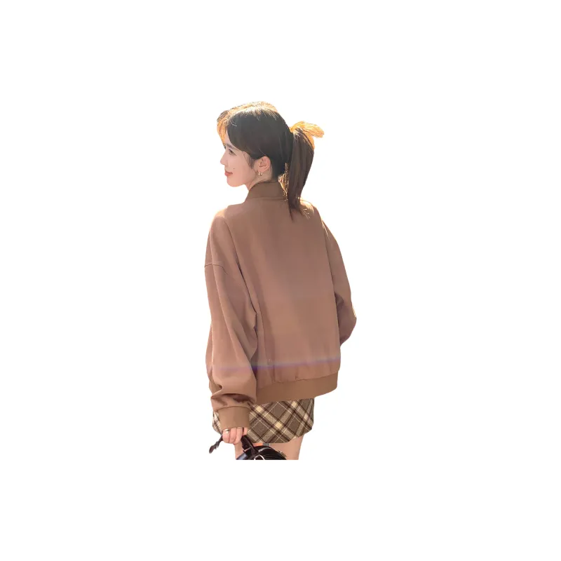 Tonlion Baseball Jacket Women's Morandi Coffee-1