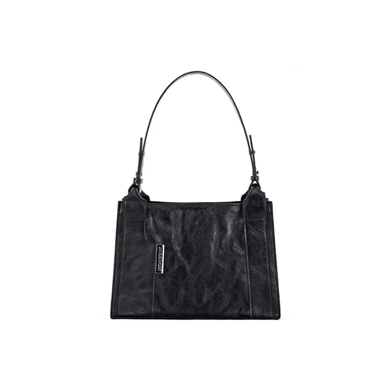NORIZON Full Grain Vegetable Tanned Cow Leather Crossbody Bag Hobo Shoulder Bag Unisex Pirate Black-1