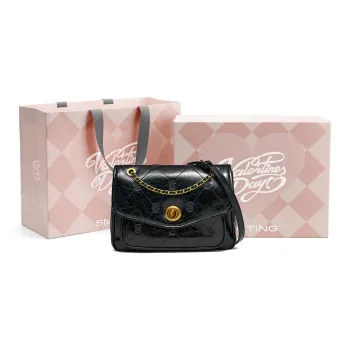 Simedin Cow Split Leather Shoulder Bag Women's Ecru/Deep Black
