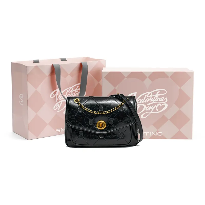 Simedin Split Cow Leather Shoulder Bag Women's Ecru/Deep Black-5