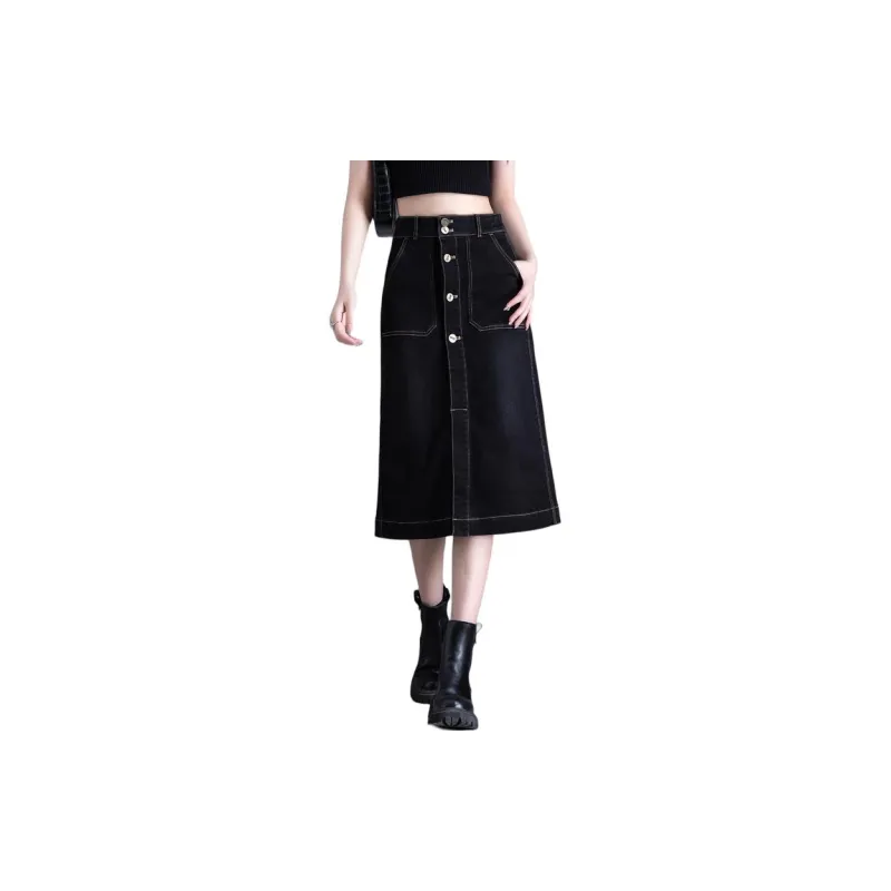 You Cow Me Pants Denim Long Skirts Women's Black-1