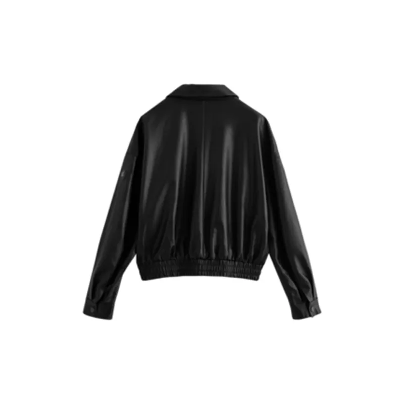 Initial Language Leather Jacket Women's Black-1