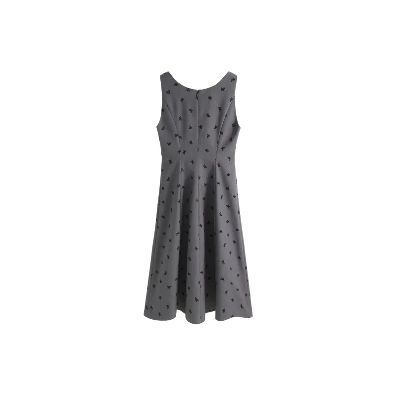 SUBEN Sleeveless Dress Women's Ash Gray With Floral Pattern-1