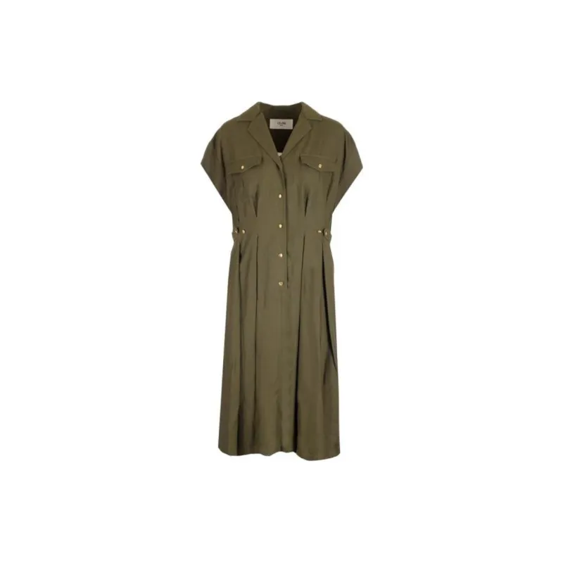 CELINE Short Sleeved Dresses Women's Brown Green-1