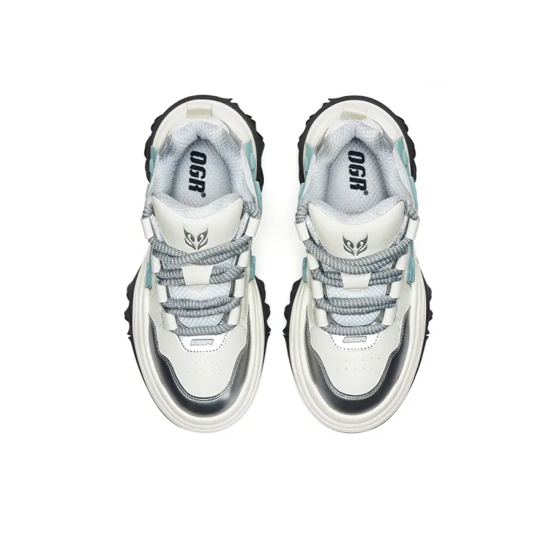 OGR Wave Rider Rebound Height Increasing Wear-Resistant Slip-Resistant Low-Top Casual Shoes Unisex White Silver-3