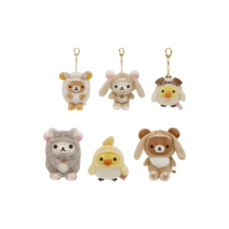 SAN X Rilakkuma Floppy Eared Rabbit Bear Sister Dolls Plush Pendant Small Size Tall-2