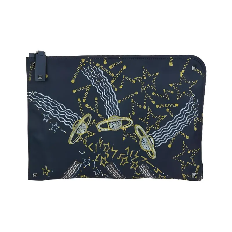 Valentino Canvas Canvas Bag Clutches Men's Marine Blue-2