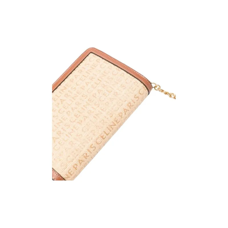 CELINE Raffia With Calfskin Crossbody Bag Shoulder Bag Women's Natural & Brown Umber-3