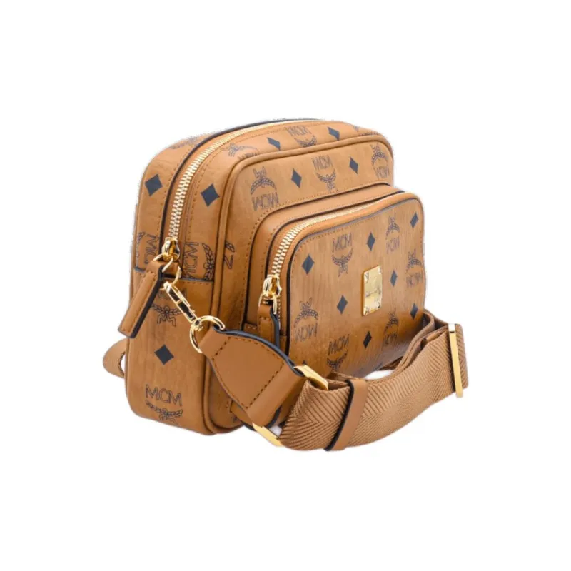 MCM Aren Small Canvas Crossbody Bag Cognac-1