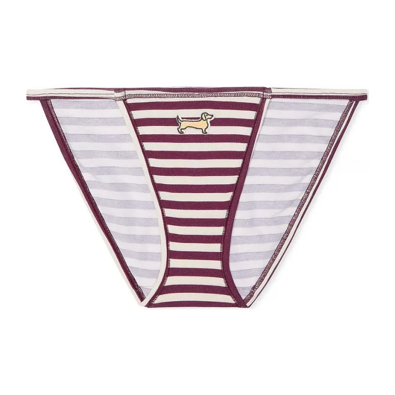 Victoria's Secret PINK Cotton String Bikini Panty / W R S P W D G Underpants Women's 1 Pack Red White Stripes-0