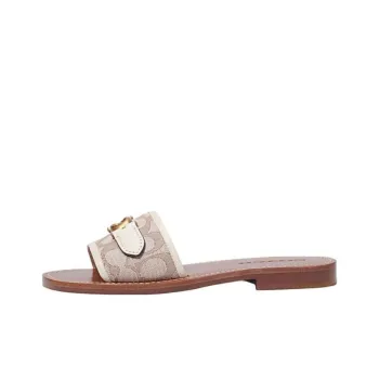 COACH Rubber Sole Slip Resistant Slide Slippers Women's Light Coffee