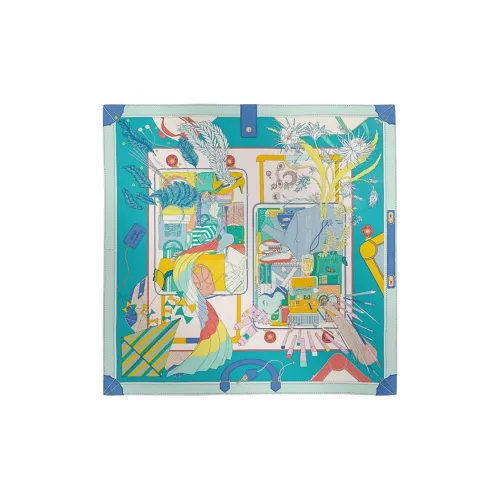 HERMES Mulberry Silk Mulberry Silk Silk Scarves Women's Turquoise Blue