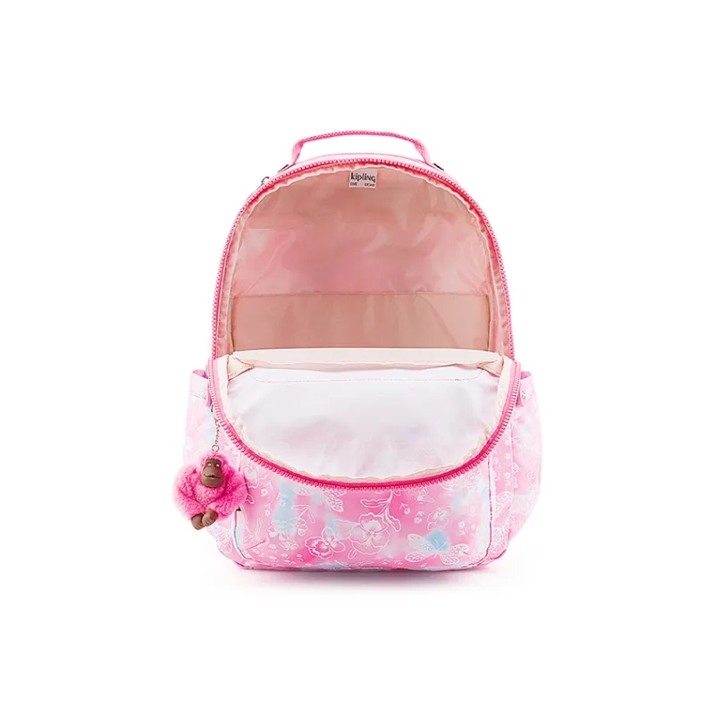 Kipling Polyester Monkey Backpack 14 Inch Laptop Bag Unisex Dreamy Butterfly Pink Cloud Print-3