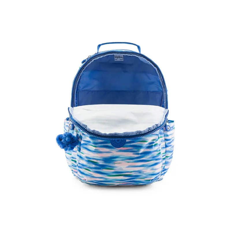 Kipling Polyester Backpack Unisex Diluted Blue Pink Print-3