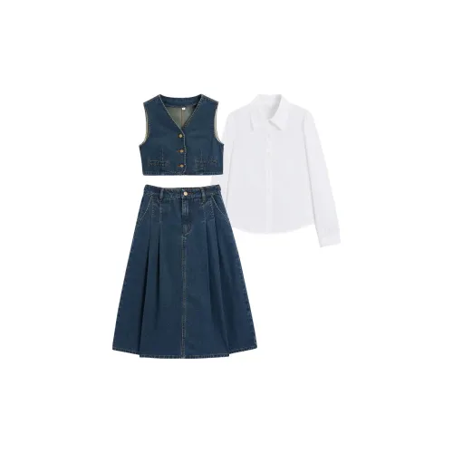 Love to serve Two Piece Skirt Sets Women's Denim Dark Blue