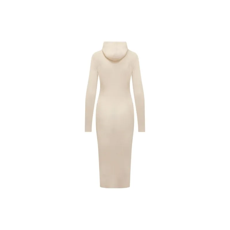 JIL SANDER + Long Sleeved Ribbed Knitted Hooded Midi Dress-1