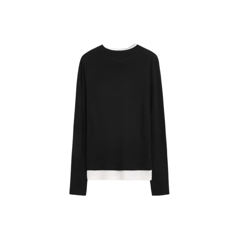 GAP Color Blocking Patchwork Slim Fit Minimalist Style Slimming Inner Layer Top Long Sleeved T Shirts Women's-1
