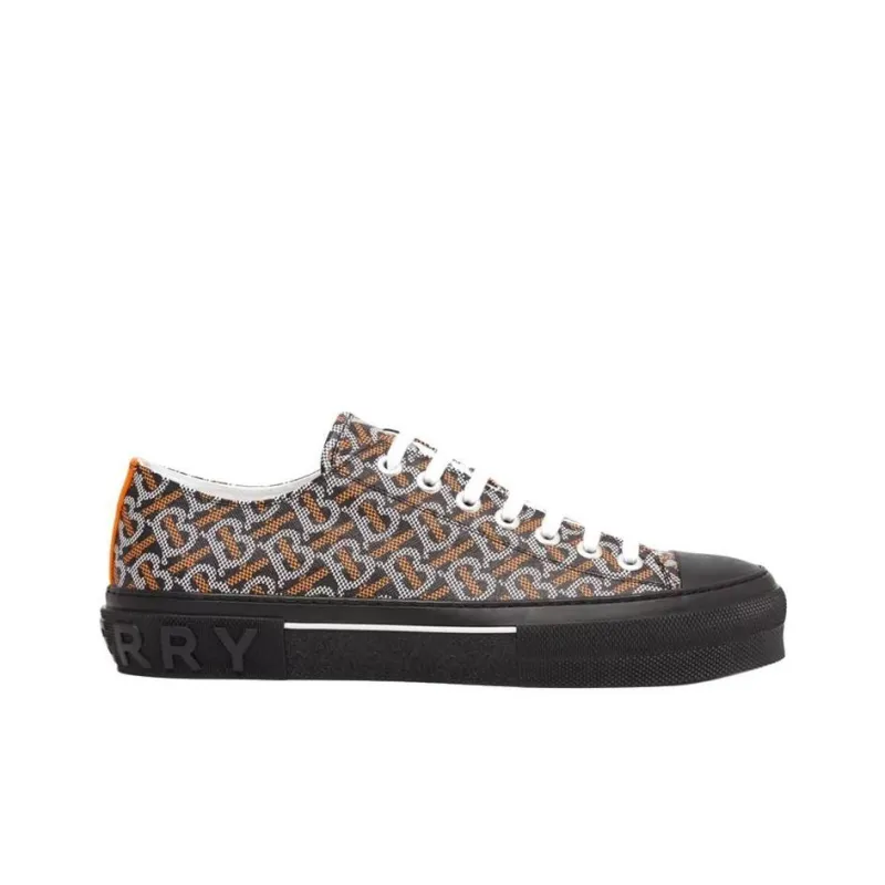 Burberry Monogram Pattern Low Top Black Orange Canvas-1