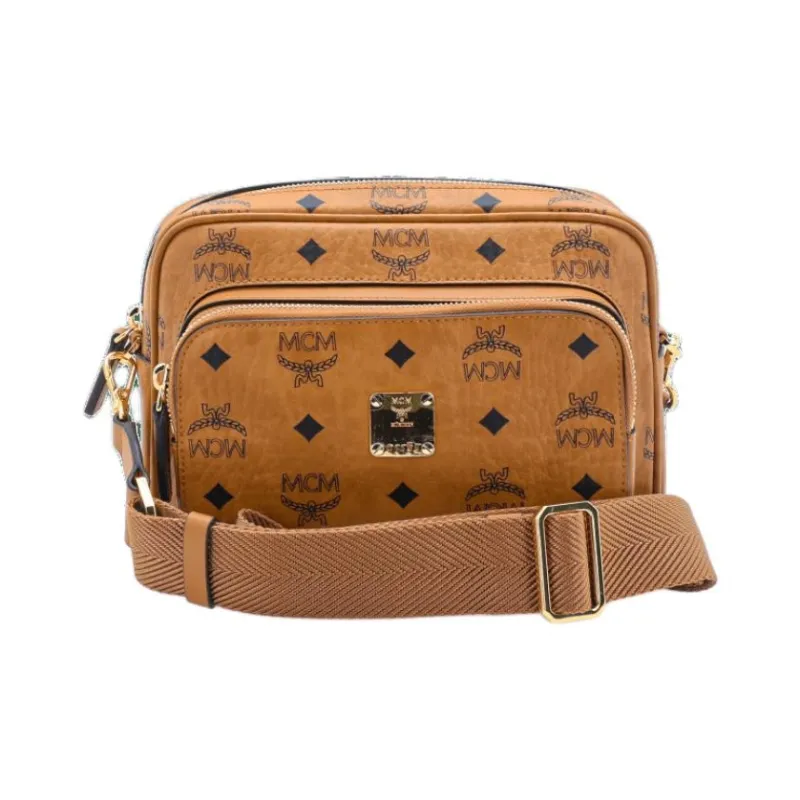 MCM Aren Small Canvas Crossbody Bag Cognac-0