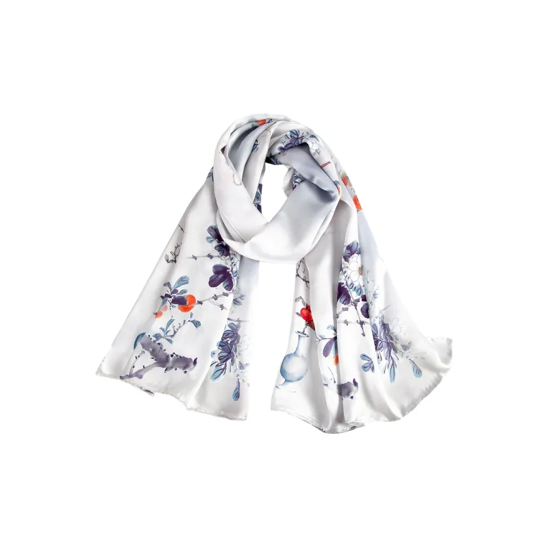Shanghai Story 100% Mulberry Silk Scarves Women's Lotus Charm, Light Green, Gift Box Set-38