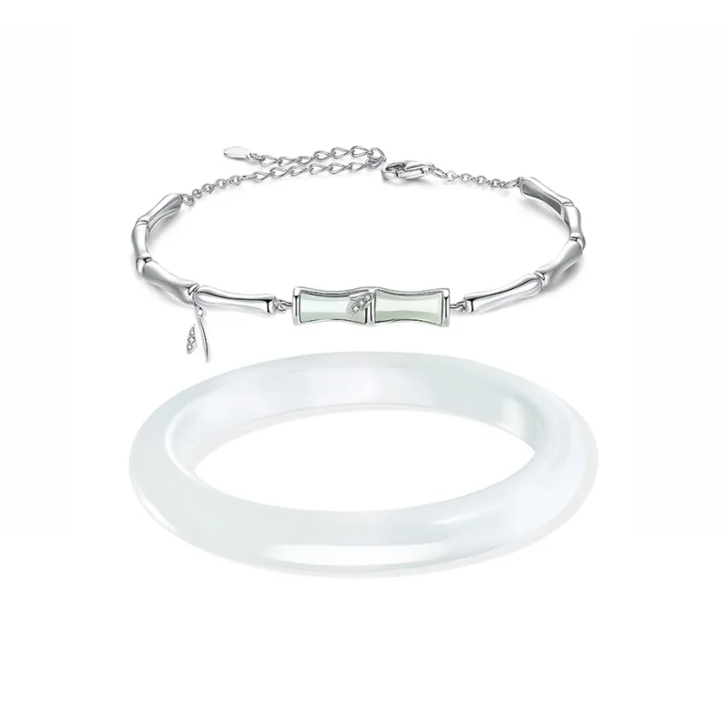 Muyan Colored Glaze White Moonlight Star Moon Jade Bangle Women's-1