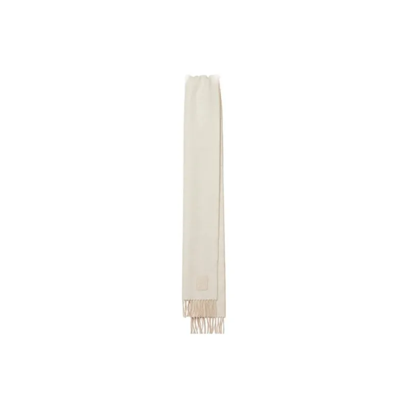 LOEWE Wool Cashmere Leather Cashmere Knit Scarves Women's Ivory-3