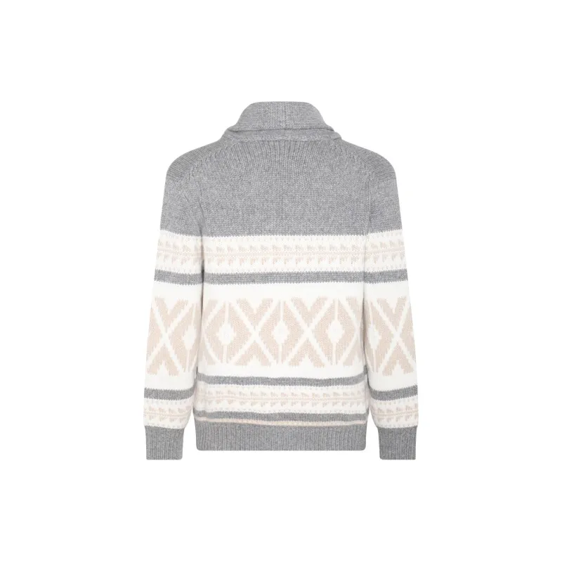 Brunello Cucinelli Pattern-intarsia Knitted Cashmere Cardigan-1