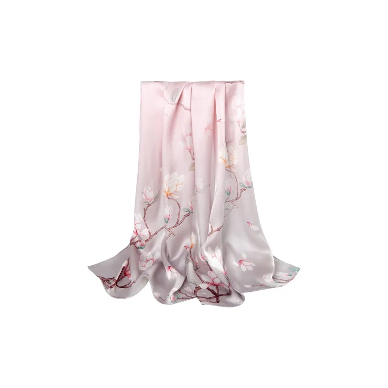 Shanghai Story 100% Mulberry Silk Scarves Women's Lotus Charm, Light Green, Gift Box Set-46