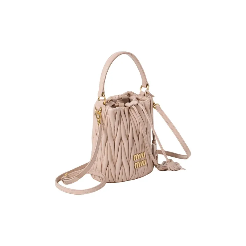 MIU MIU Matelassé Leather Bucket Bag, Handbag, Shoulder Bag, Crossbody Bag Women's Pink-1