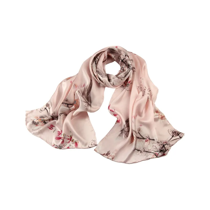 Shanghai Story 100% Mulberry Silk Scarves Women's Lotus Charm, Light Green, Gift Box Set-47