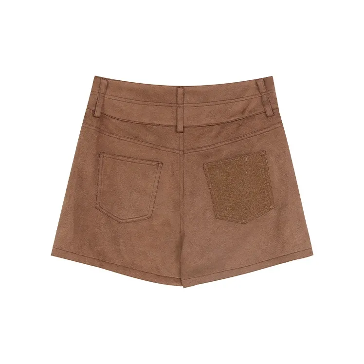 ELF SACK Heart Embroidered Khaki Suede A Shape Half Length Skirt Women's-1