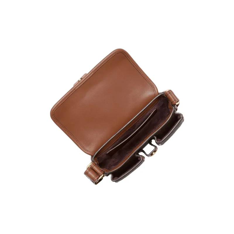 MICHAEL KORS Cow Leather Logo Print Handbag Extra Small Women's Dark Brown & Acorn Brown-2