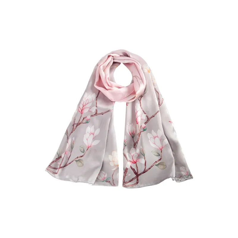 Shanghai Story 100% Mulberry Silk Scarves Women's Lotus Charm, Light Green, Gift Box Set-45