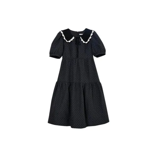 H'S Short-Sleeved Dresses Women's Black Background Jacquard