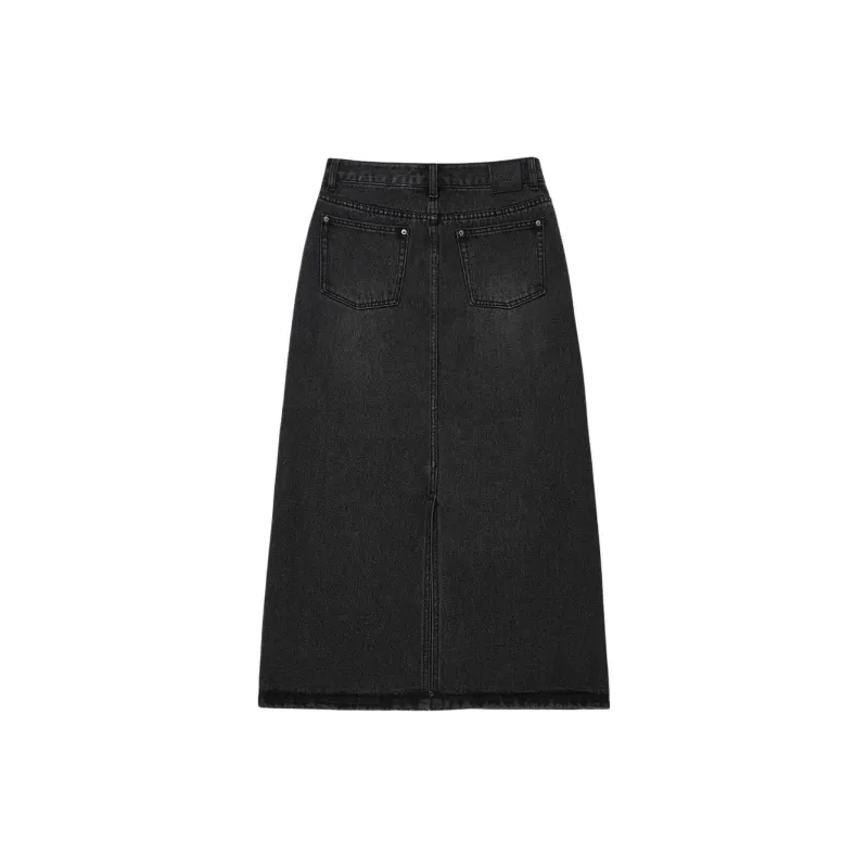 COVERNAT Denim Long Skirt Women's Black-1