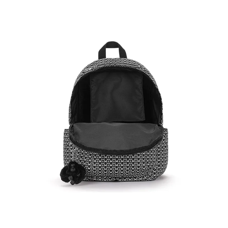 Kipling Polyester Backpack Large Size Unisex Black White Monogram Print/Black Noir-3