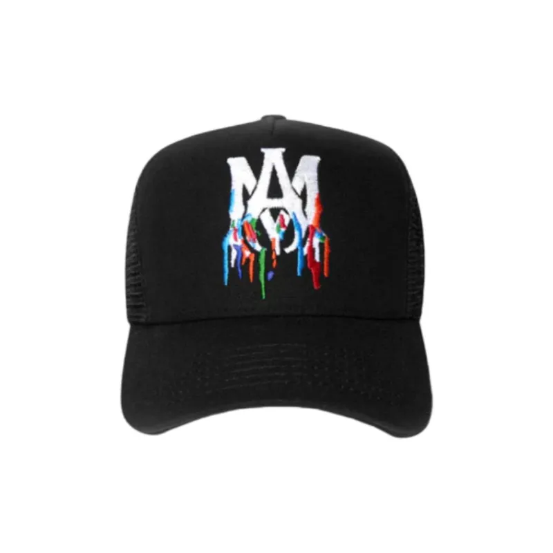 AMIRI Embroidered Paint Drip Am Logo Trucker Snapback Cap-1