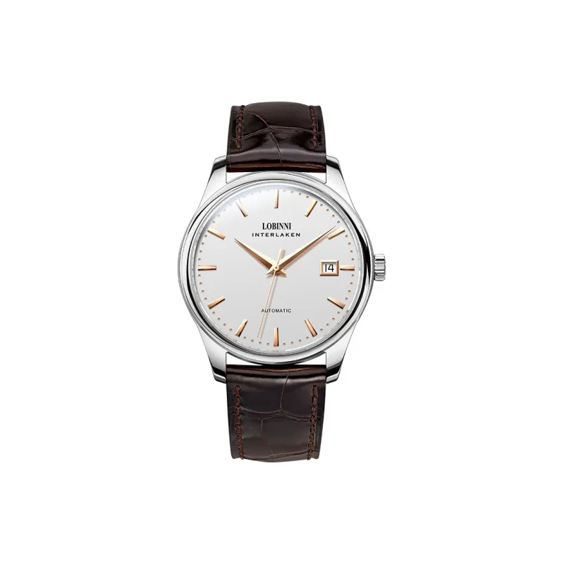 LOBINNI L Extra Thin Men's Watch Automatic Mechanical Movement Cowhide Strap Watch Men's Watches White Dial-5