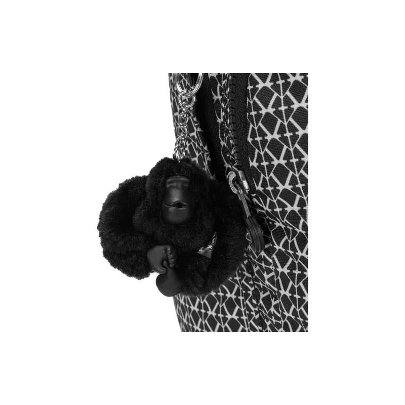 Kipling Polyester Backpack Large Size Unisex Black White Monogram Print/Black Noir-4