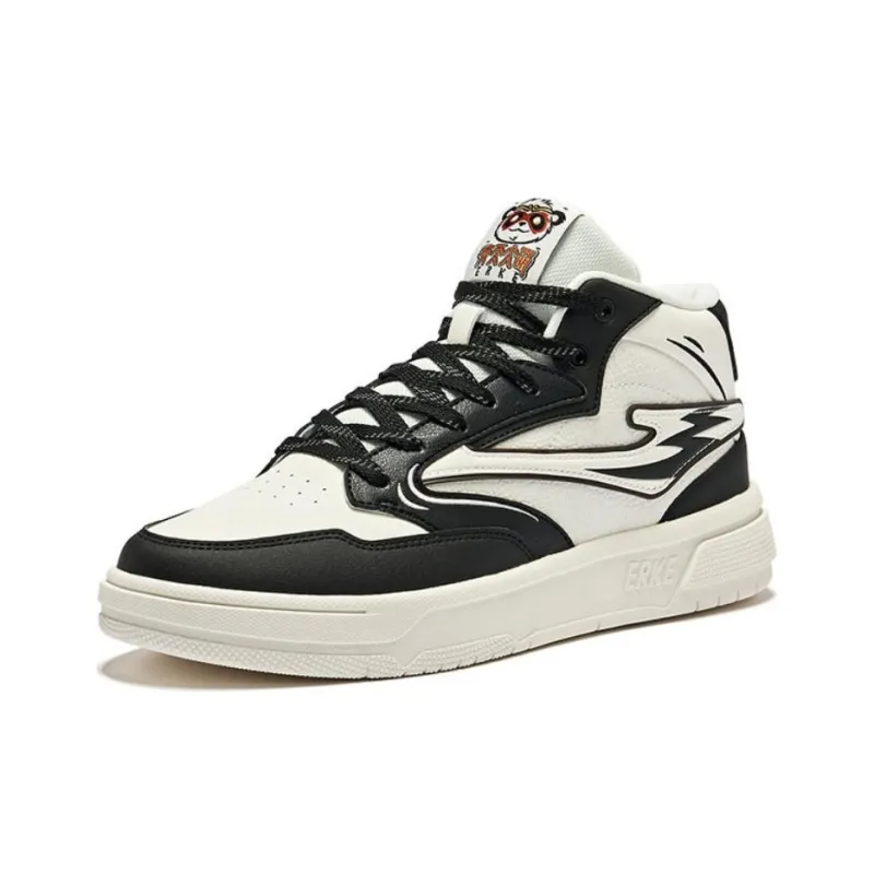 Erke Battery Panda 3lite Qitian Dasheng Durable Breathable High Top Skateboard Shoes Men's Microcrystal White/Jet Black-2