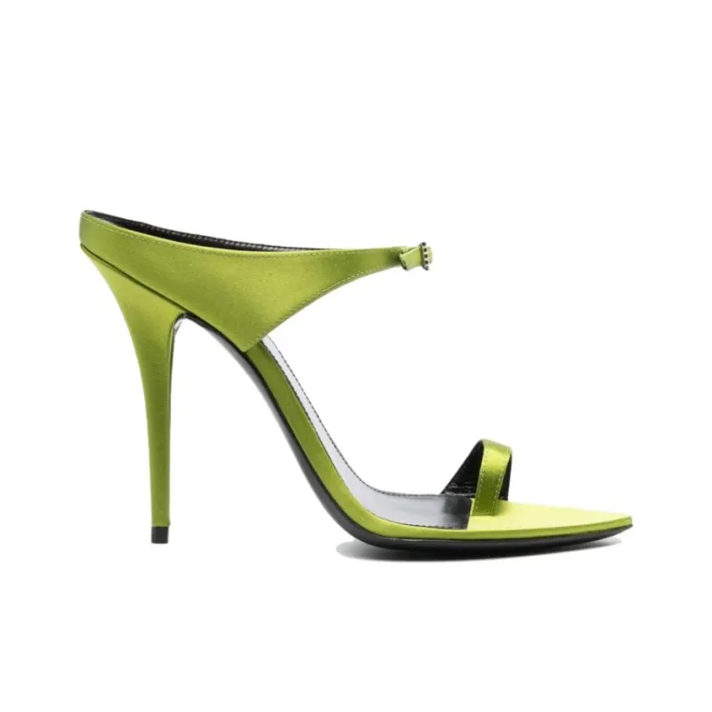 SAINT LAURENT Dive Buckle-embellished Satin Sandals-1